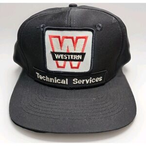 Vintage Trucker Rope Hat Western Trucking Snapback 80s 90s Black Flat Brim Patch